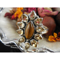 Tiger's Eye & Citrine Sterling Silver Ring - Size 8.75