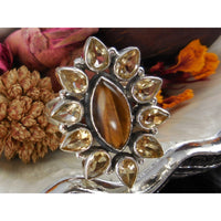 Tiger's Eye & Citrine Sterling Silver Ring - Size 8.75