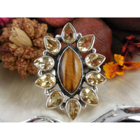 Tiger's Eye & Citrine Sterling Silver Ring - Size 8.75
