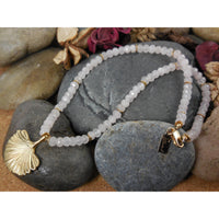 Gold-Filled Rose Quartz Gemstone Ginkgo Leaf Necklace