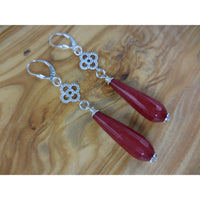 Sterling Silver Red Jade Drop Earrings