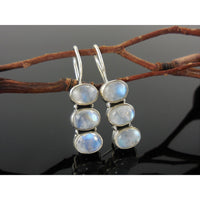 3-Stone Moonstone Sterling Silver Earrings