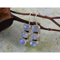 3-Stone Moonstone Sterling Silver Earrings