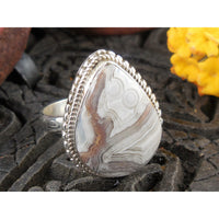Lace Agate Sterling Silver Ring - Size 8