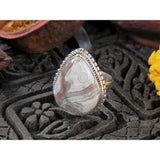 Lace Agate Sterling Silver Ring - Size 8