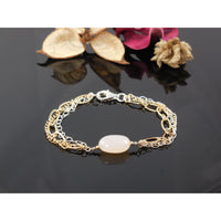 Gold-Filled and Sterling Pink Chalcedony Agate Chain Bracelet