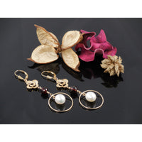 14kt Gold & Gold-Filled Freshwater Pearl and Garnet Gemstone Hoop Earrings