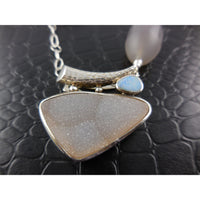 Sterling Silver Agate with Drusy Pendant Necklace