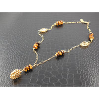 Gold-Filled Tiger's Eye and Citrine Gemstone Pine Cone Necklace