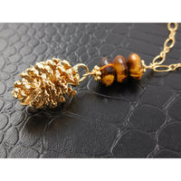 Gold-Filled Tiger's Eye and Citrine Gemstone Pine Cone Necklace
