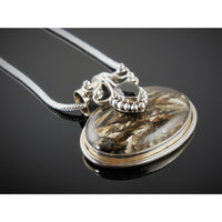 Black Golden Seraphinite & Onyx Sterling Silver Pendant/Necklace