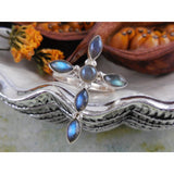 Labradorite Sterling Silver Cross Ring - Size 6.0