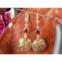 Tube Agate & Garnet Sterling Silver Earrings