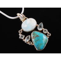 Larimar, Turquoise & Blue Topaz Sterling Silver Pendant/Necklace