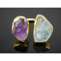 Amethyst & Aquamarine (Rough) .925 Vermeil Ring - Size 5.75