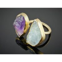 Amethyst & Aquamarine (Rough) .925 Vermeil Ring - Size 5.75
