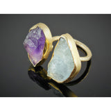 Amethyst & Aquamarine (Rough) .925 Vermeil Ring - Size 5.75