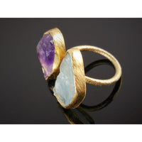 Amethyst & Aquamarine (Rough) .925 Vermeil Ring - Size 5.75