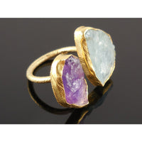 Amethyst & Aquamarine (Rough) .925 Vermeil Ring - Size 5.75