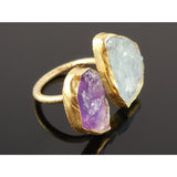 Amethyst & Aquamarine (Rough) .925 Vermeil Ring - Size 5.75