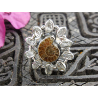 Ammonite & Herkimer Diamond (Quartz) Ring - Size 7