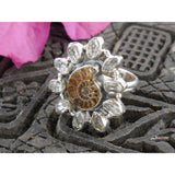 Ammonite & Herkimer Diamond (Quartz) Ring - Size 7