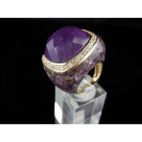 Chunky Amethyst & White Topaz Gemstone Ring - Size 6.25 - Unique!