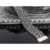 Handwoven Hematite Gemstone & Sterling Silver Cuff Bracelet