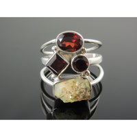 Garnet & Ethiopian Opal (Rough) Sterling Silver Ring - Size 8.5