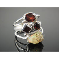 Garnet & Ethiopian Opal (Rough) Sterling Silver Ring - Size 8.5