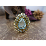 Blue Topaz & CZ Sterling Silver and Brass Ring - Size 6.75