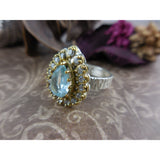 Blue Topaz & CZ Sterling Silver and Brass Ring - Size 6.75