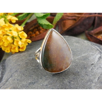Brown Moss Agate Sterling Silver Ring - Size 7.0