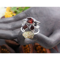 Garnet & Ethiopian Opal (Rough) Sterling Silver Ring - Size 8.5