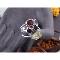 Garnet & Ethiopian Opal (Rough) Sterling Silver Ring - Size 8.5
