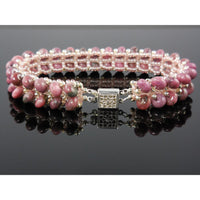 Handwoven Rhodonite Gemstone Sterling Silver Bracelet