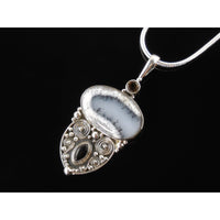 Dendritic Opal, Smoky Topaz, and Onyx Sterling Silver Pendant/Necklace