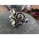 Moonstone & Lapis Gemstone Sterling Silver Ring - Size 6.50