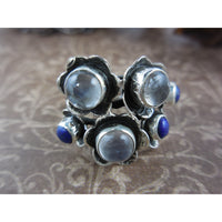 Moonstone & Lapis Gemstone Sterling Silver Ring - Size 6.50