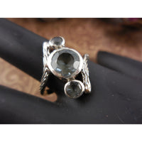 Blue Topaz 3-Stone Gemstone Sterling Silver Ring - Size 8
