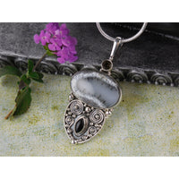 Dendritic Opal, Smoky Topaz, and Onyx Sterling Silver Pendant/Necklace