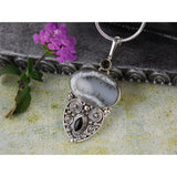 Dendritic Opal, Smoky Topaz, and Onyx Sterling Silver Pendant/Necklace