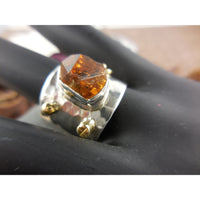 Natural Rough Citrine Gemstone Sterling Silver Ring - Size 9.25