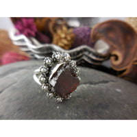 Garnet Rough Sterling Silver Ring - Size 6.25