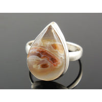 Tube Agate Sterling Silver Ring - Size 8.25