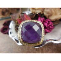 Chunky Amethyst & White Topaz Gemstone Ring - Size 6.25 - Unique!