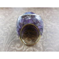 Chunky Amethyst & White Topaz Gemstone Ring - Size 6.25 - Unique!