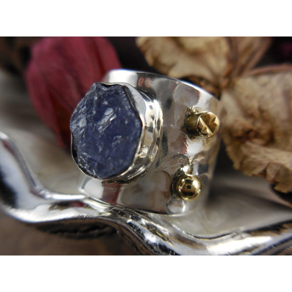 Tanzanite Rough Gemstone Sterling Silver & Brass Ring - Size 7