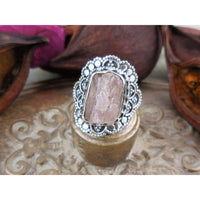 Morganite (Rough) Sterling Silver Ring - Size 6.0