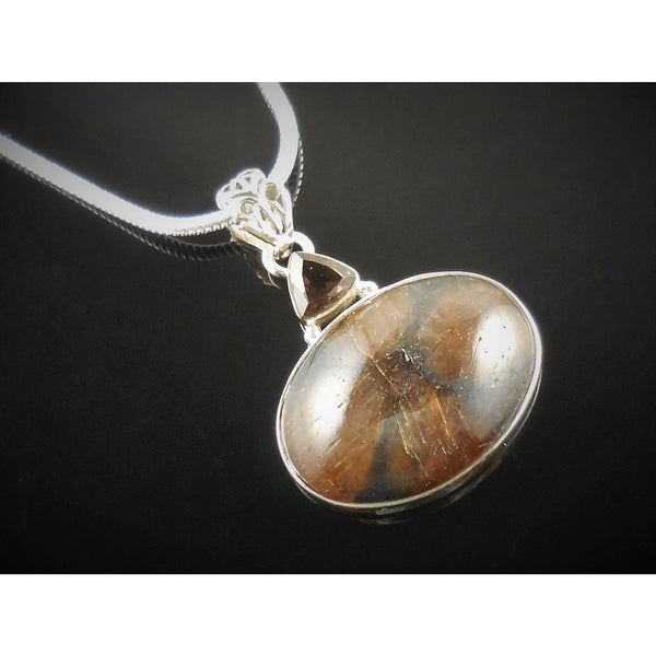 Chiastolite & Smoky Topaz Sterling Silver Pendant/Necklace